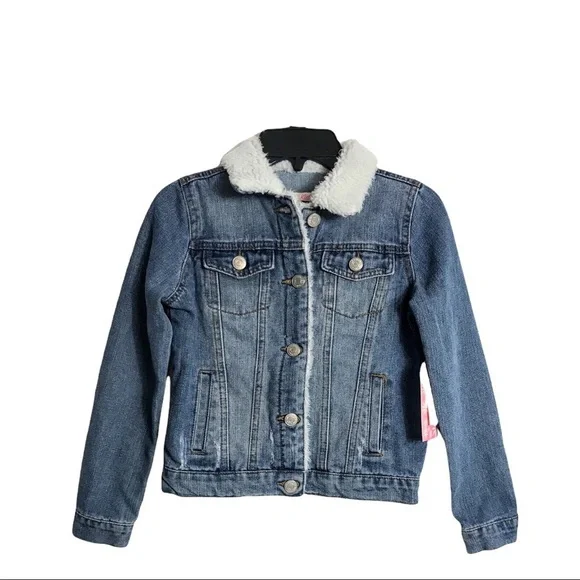 NWT CI SONO * Kids* Medium Wash Distressed Denim & Faux Fur Jacket - Picture 2 of 11